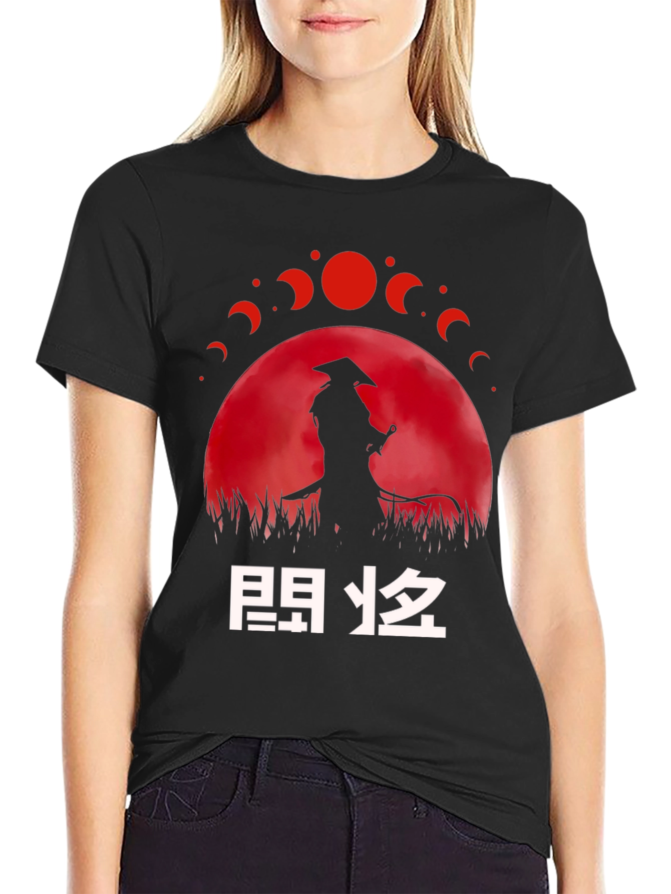 Samurai Moon Phase Graphic T-Shirt - Unique Design