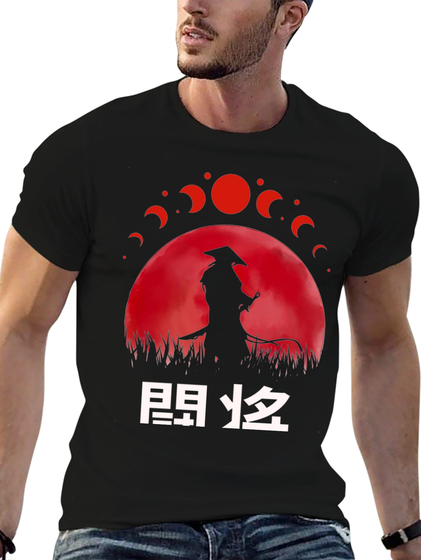 Samurai Moon Phase Graphic T-Shirt - Unique Design