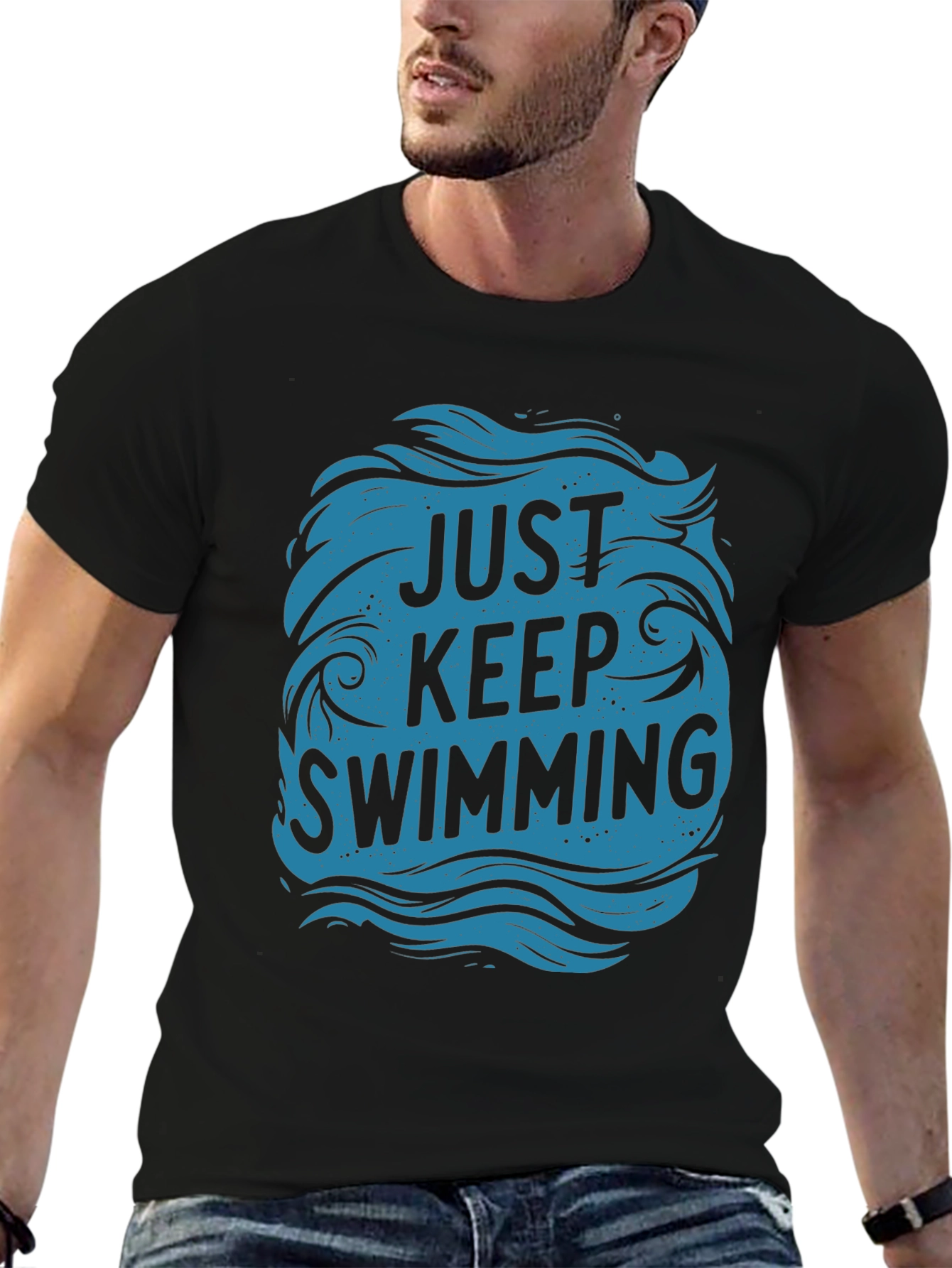Just Keep Swimming Graphic Tee - Black