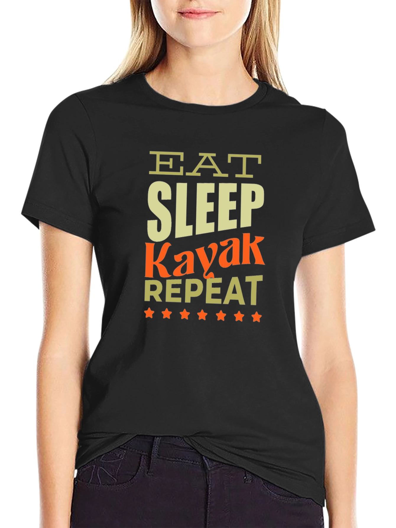 Eat Sleep Kayak Repeat Black T-Shirt