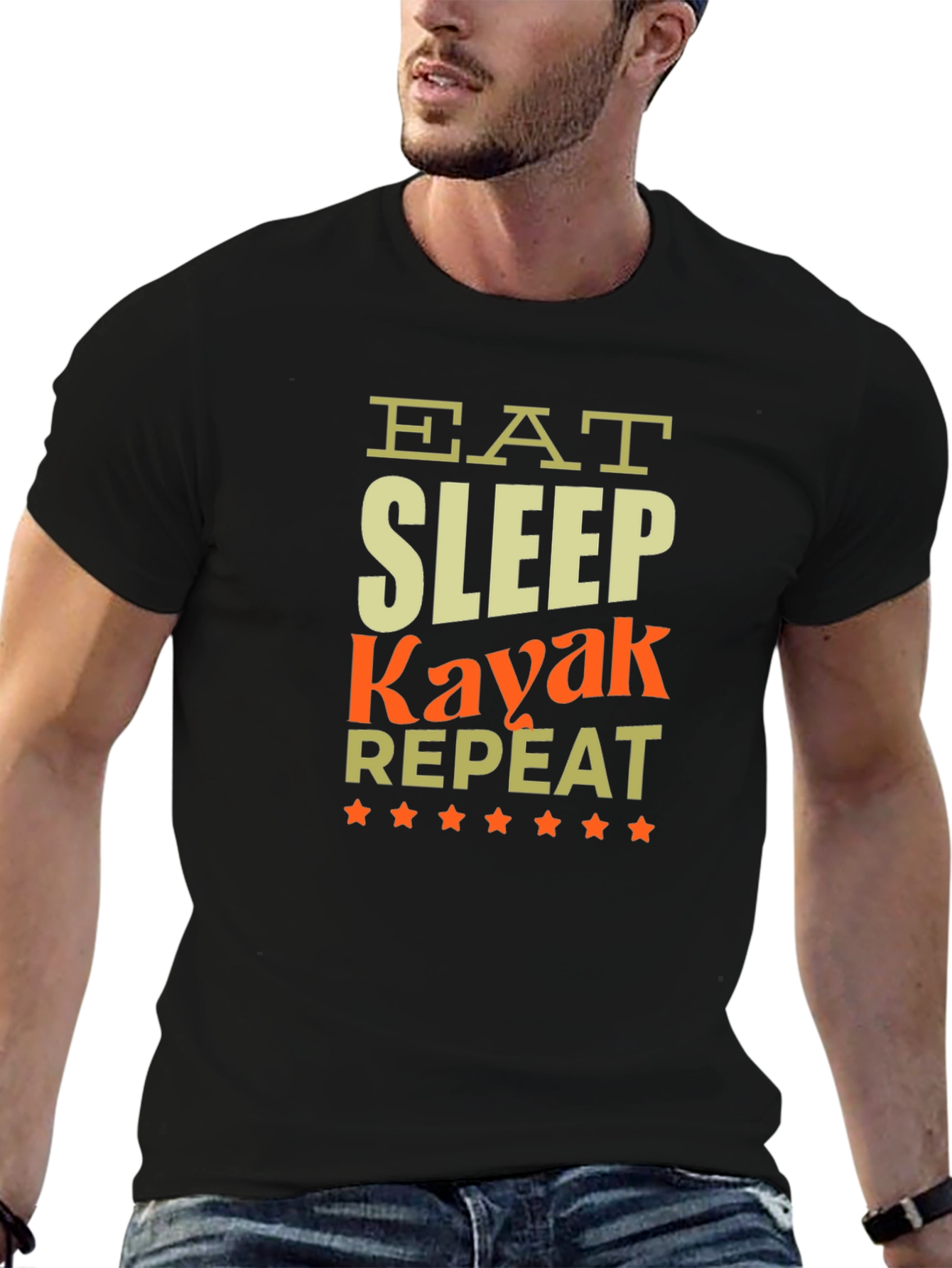 Eat Sleep Kayak Repeat Black T-Shirt
