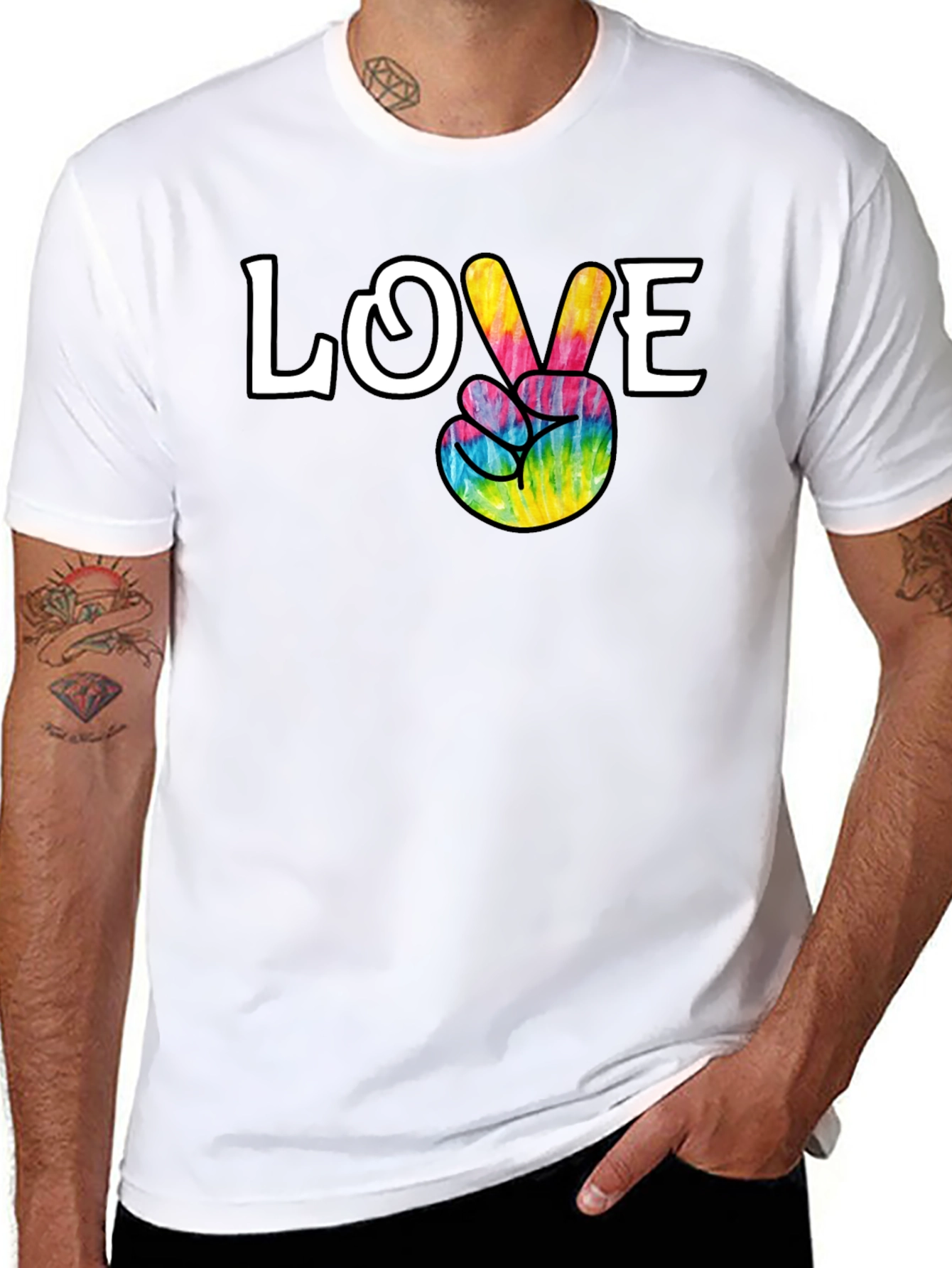 Love Peace Sign Tie Dye Graphic Tee - Black
