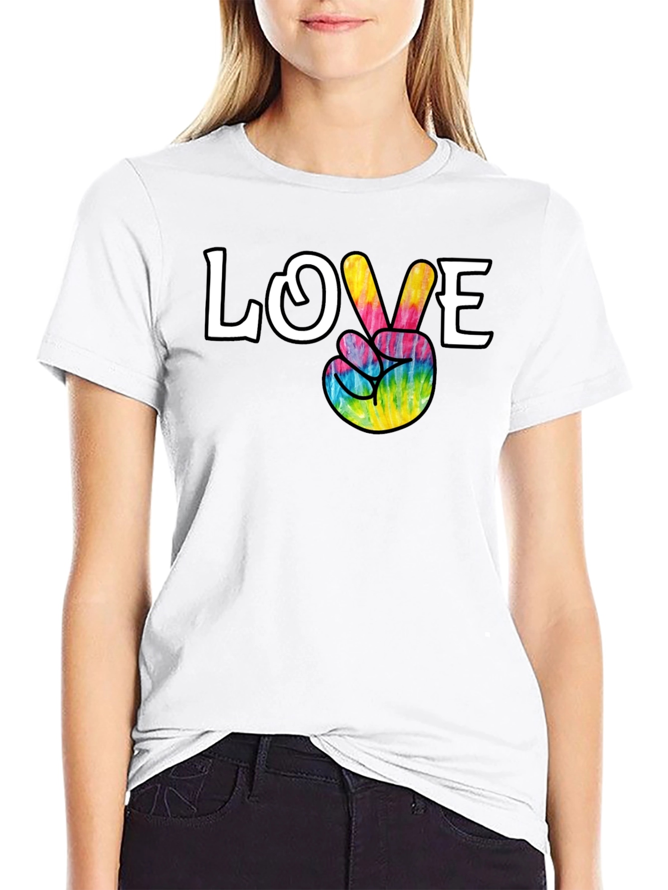 Love Peace Sign Tie Dye Graphic Tee - Black