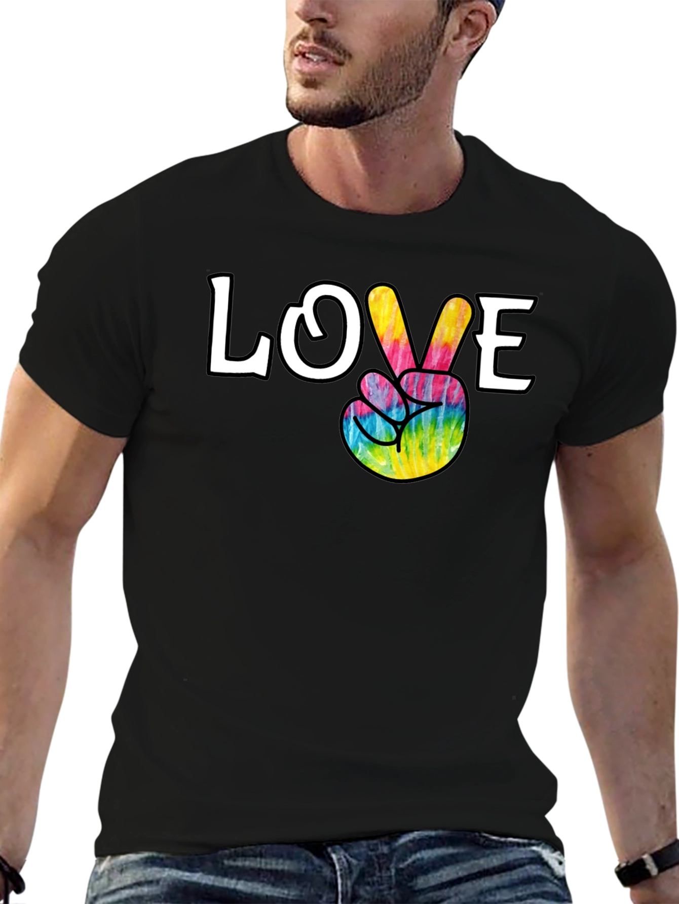 Love Peace Sign Tie Dye Graphic Tee - Black