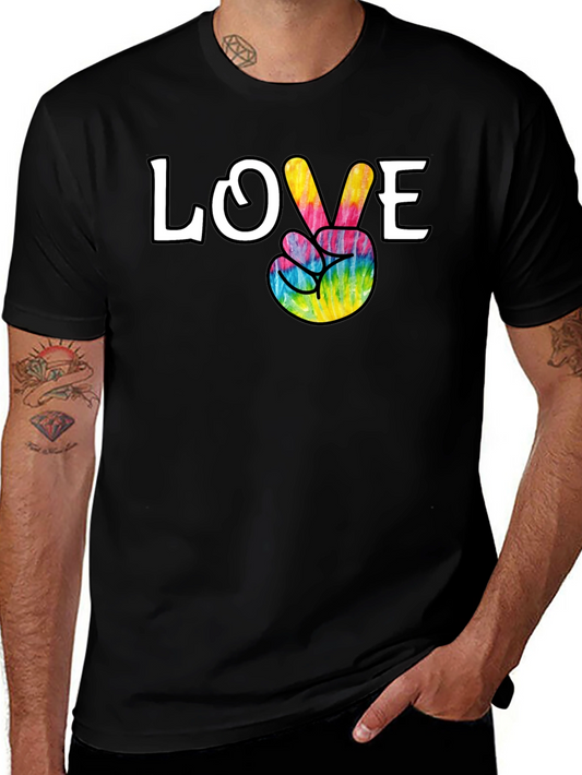 Love Peace Sign Tie Dye Graphic Tee - Black