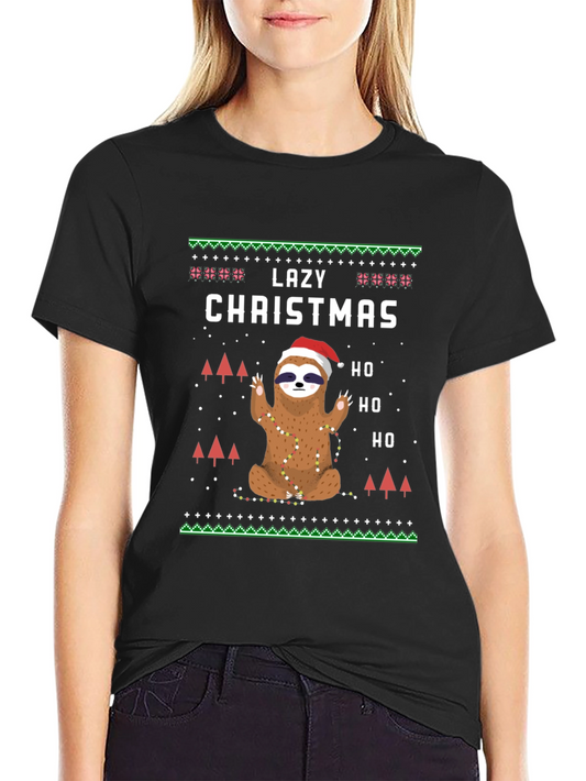Lazy Christmas Sloth T-Shirt - Ho Ho Ho Festive Holiday Tee
