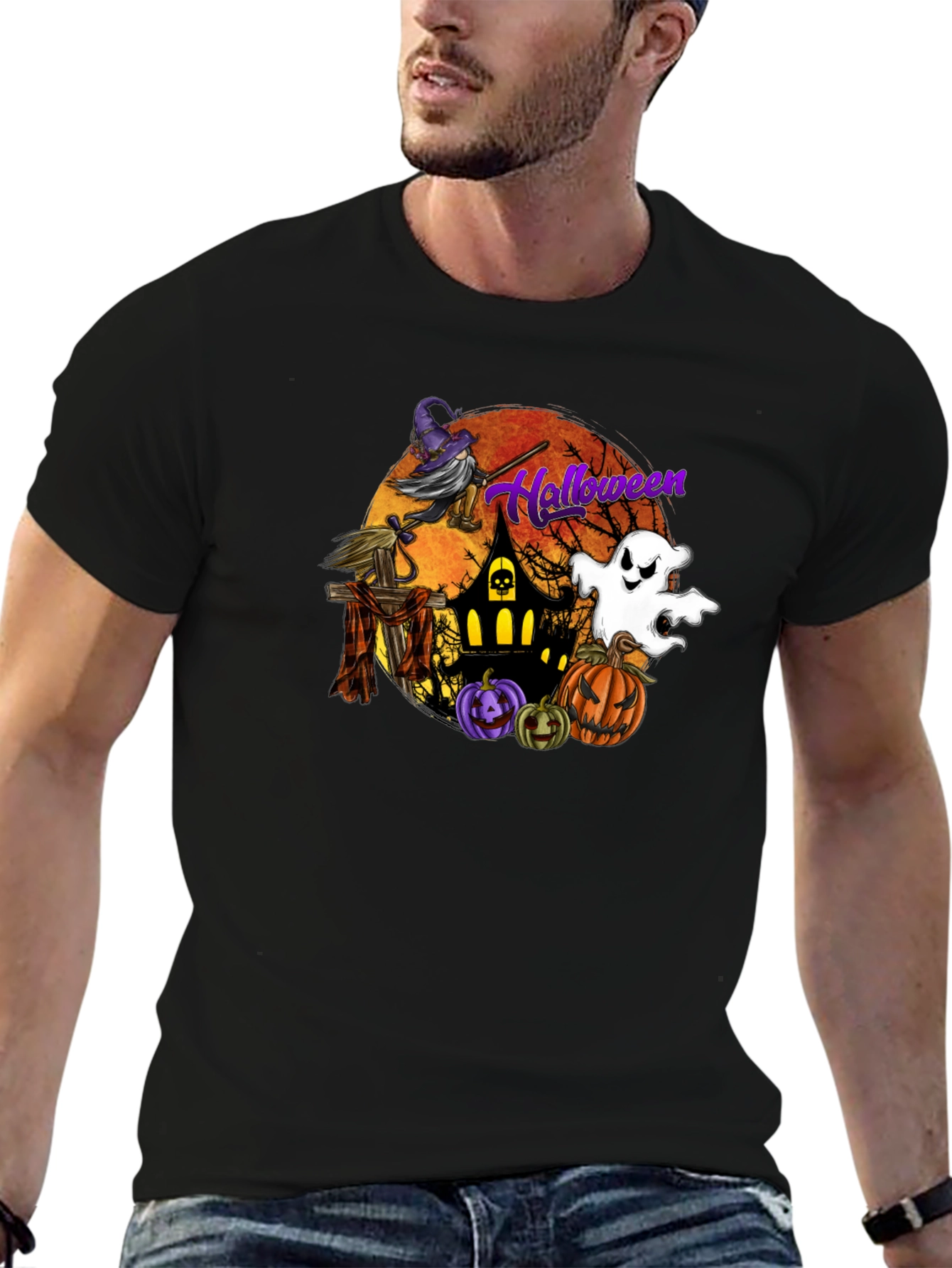 Halloween Witch and Ghost Graphic Tee