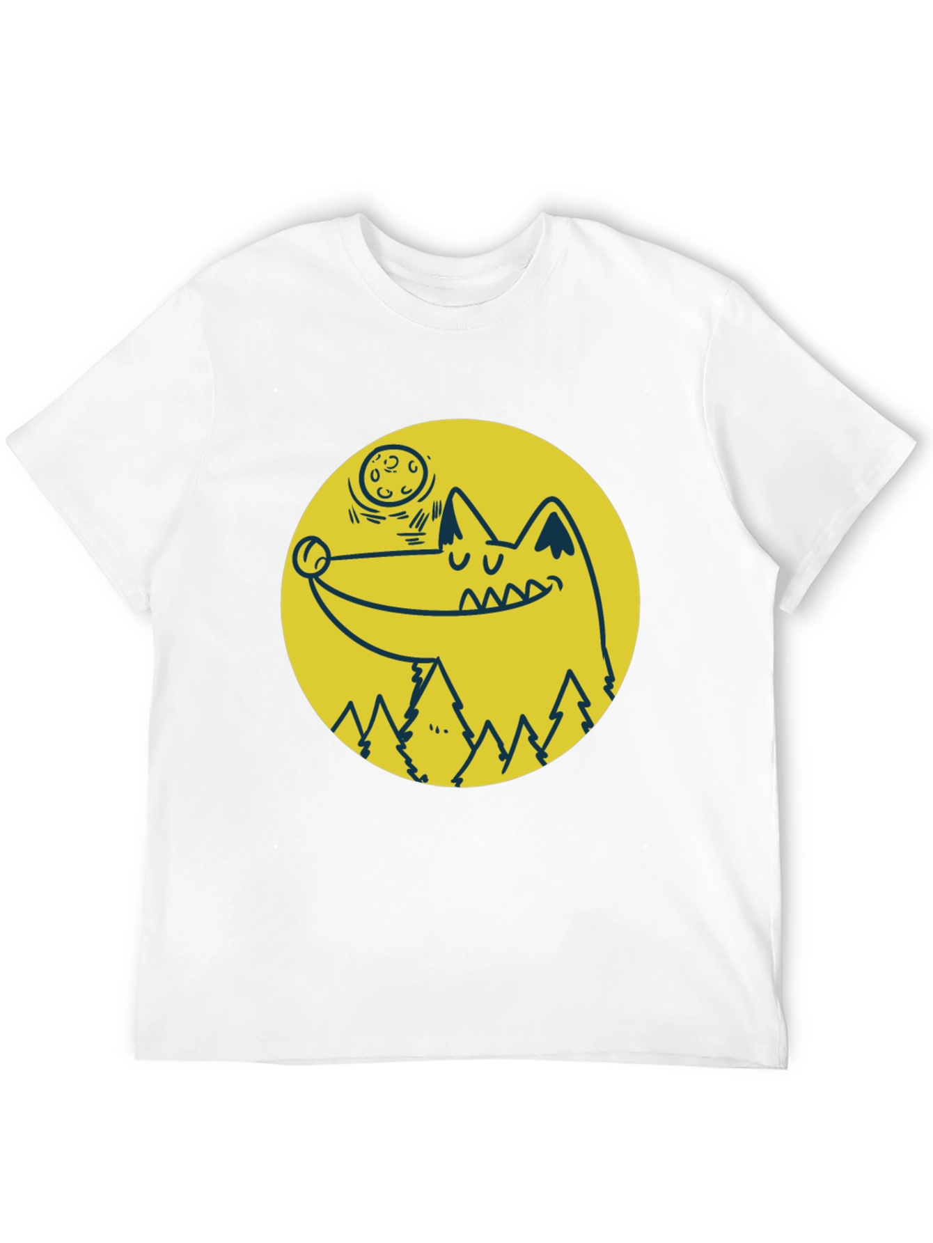 Cartoon Wolf Moon Graphic Black T-Shirt