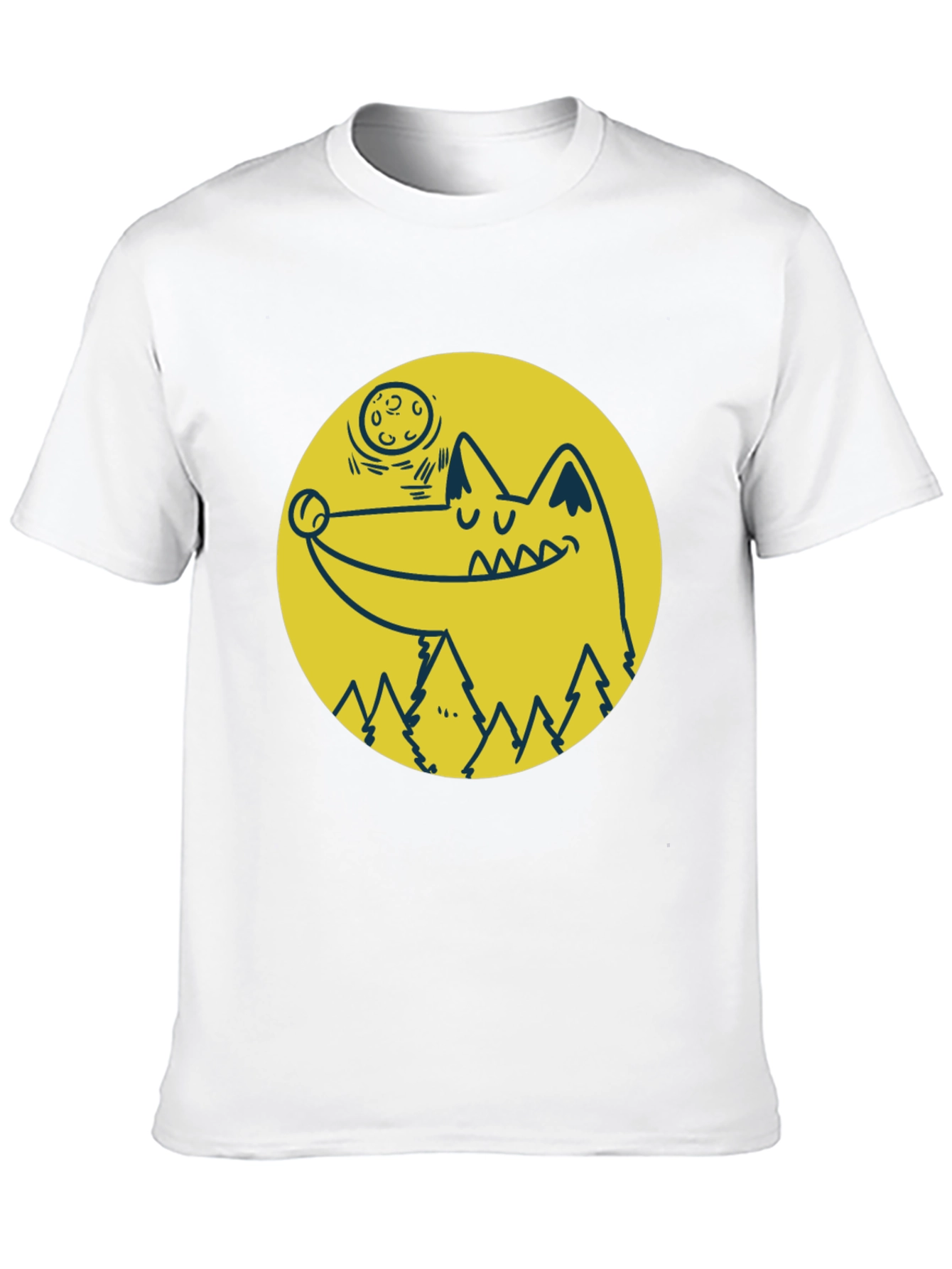 Cartoon Wolf Moon Graphic Black T-Shirt