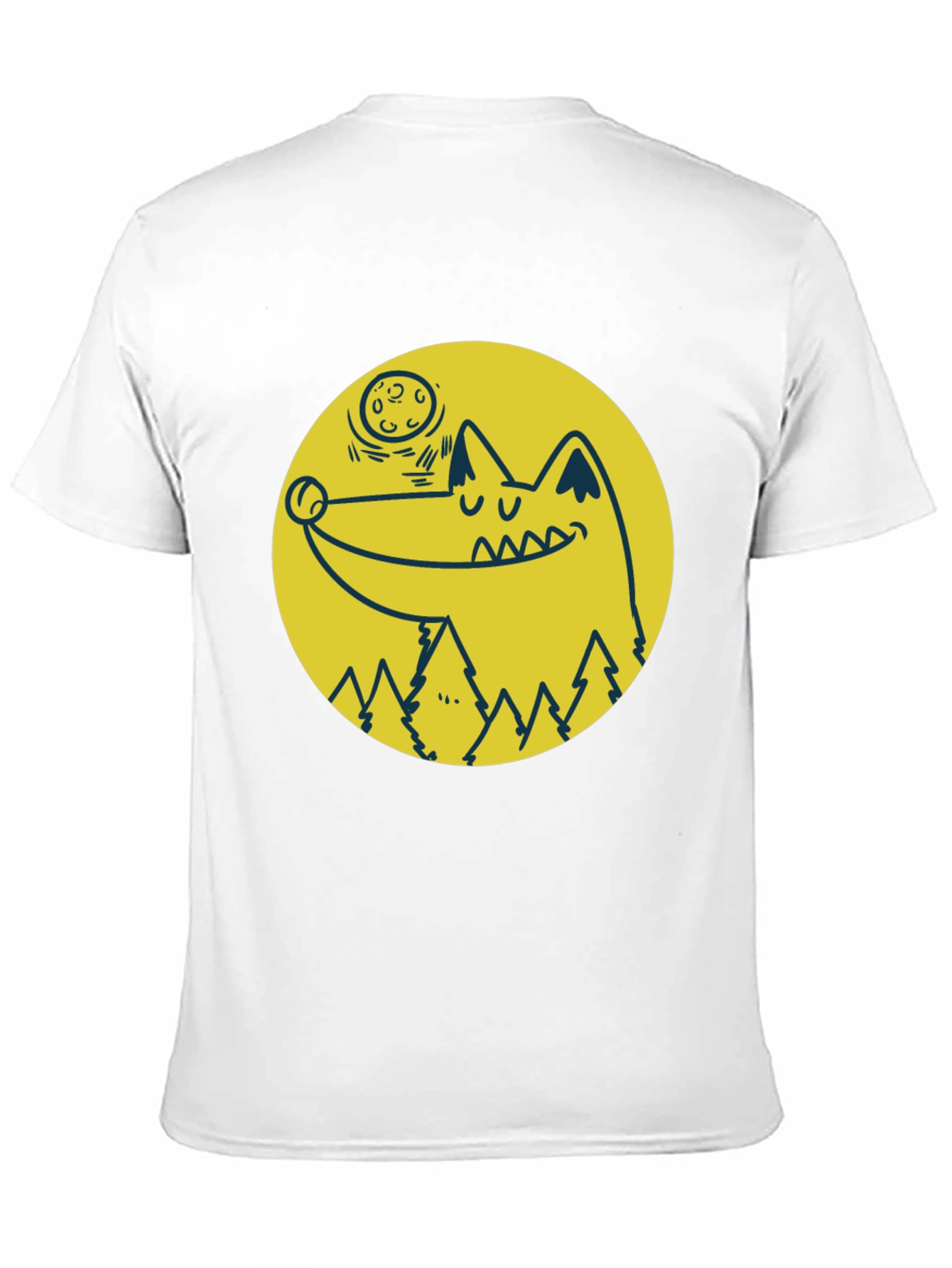 Cartoon Wolf Moon Graphic Black T-Shirt