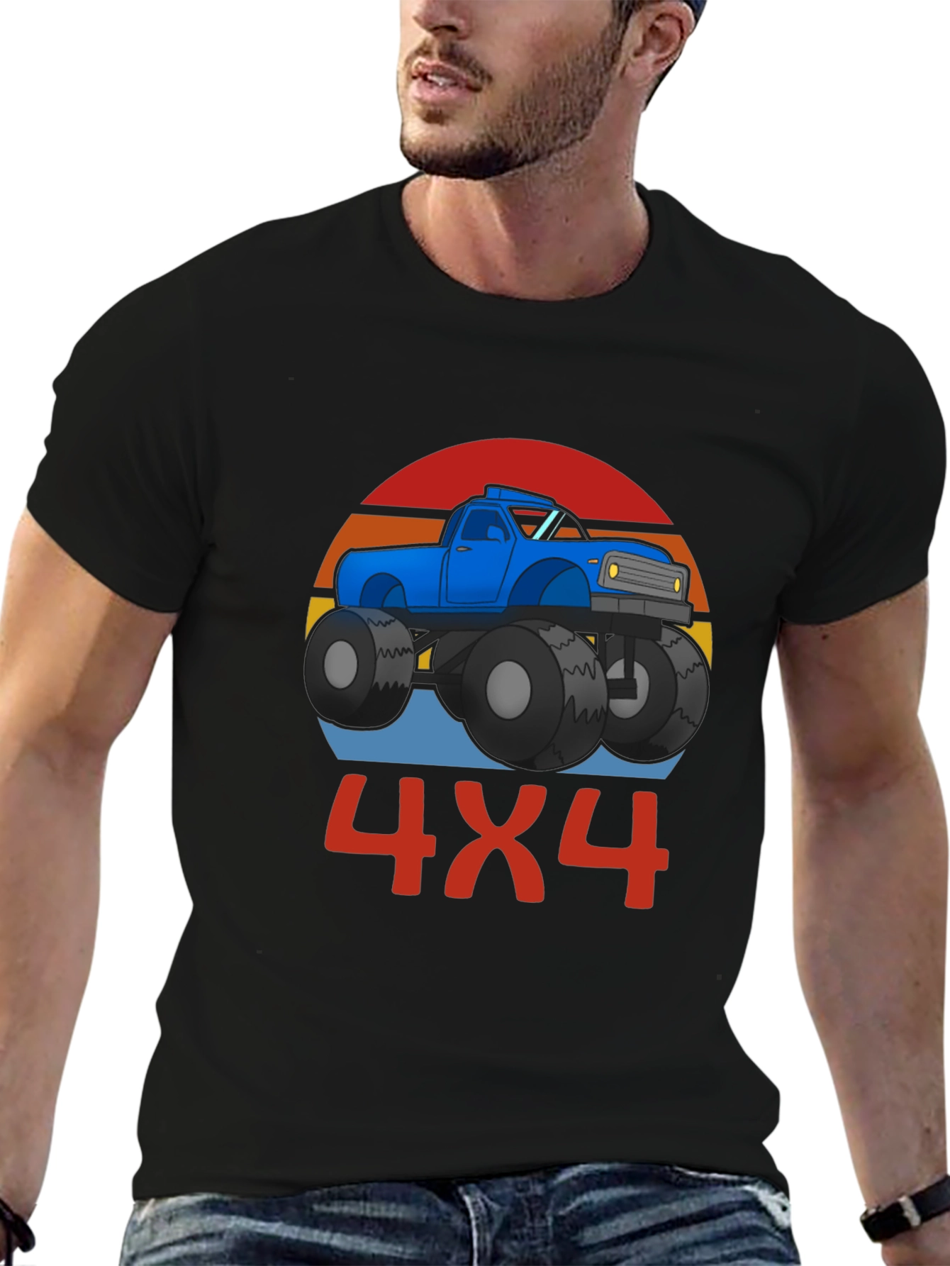 4x4 Monster Truck Graphic Tee - Black Cotton Blend