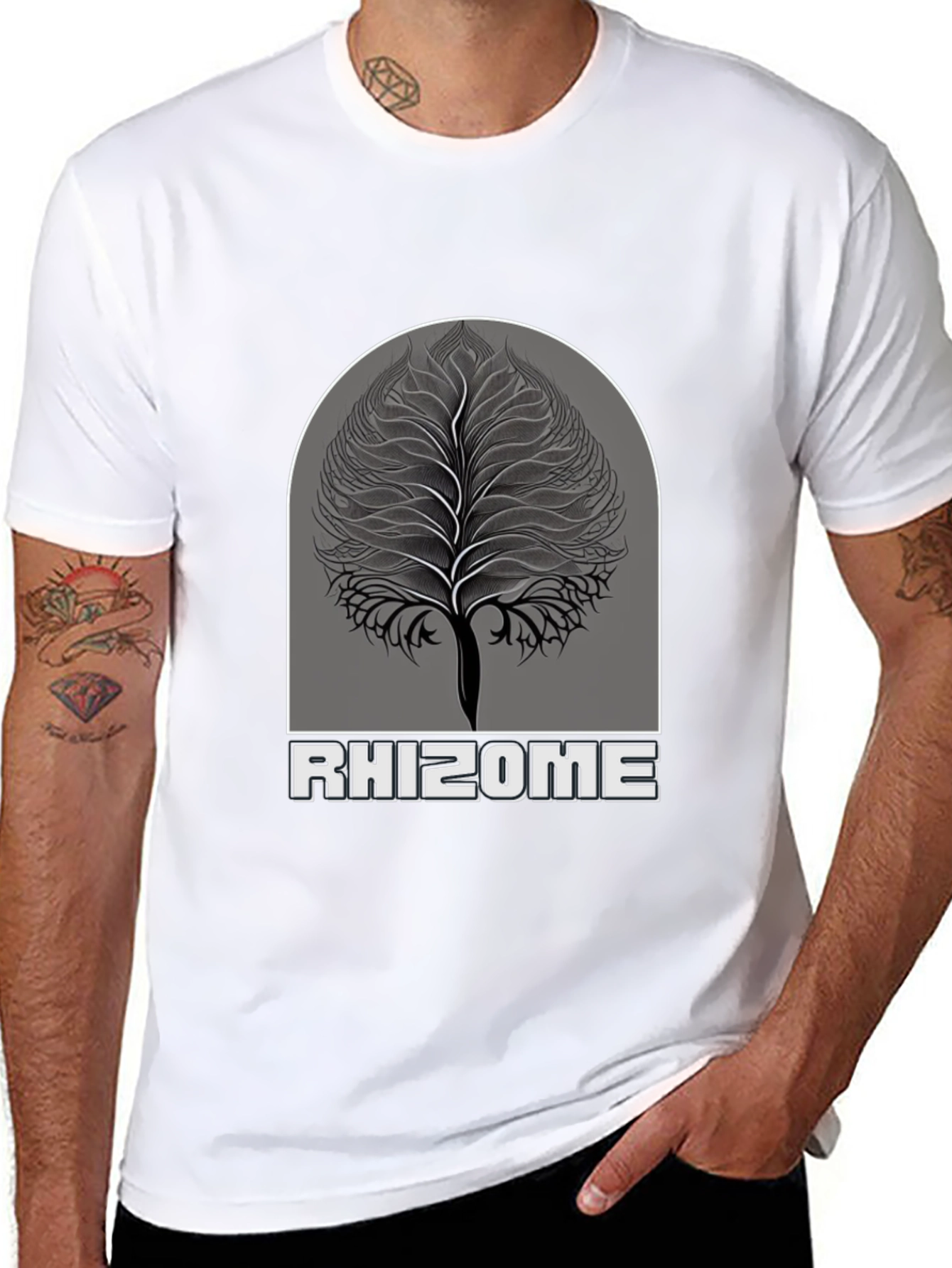 Rhizome Tree Graphic Tee - Stylish Black T-Shirt