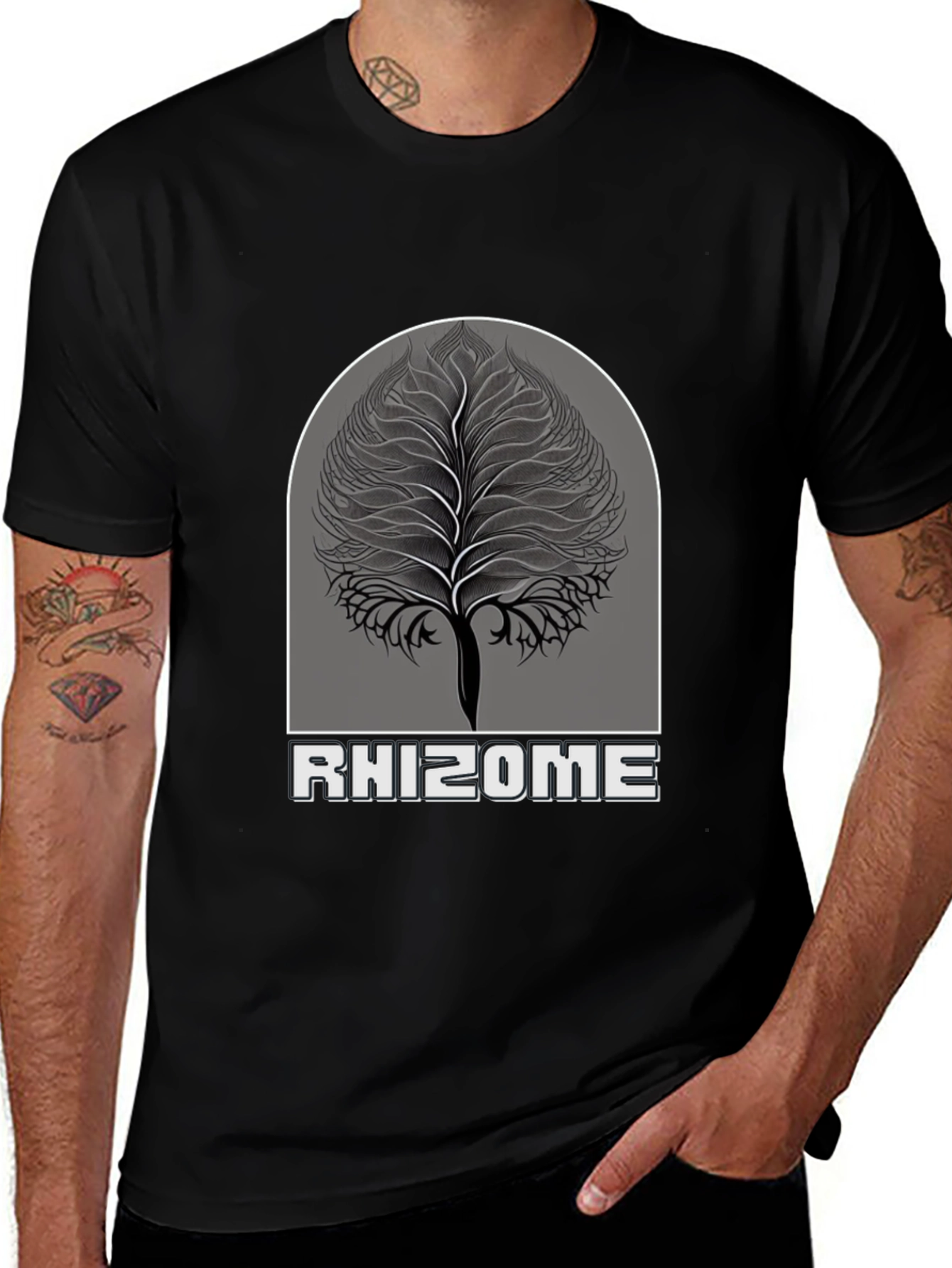 Rhizome Tree Graphic Tee - Stylish Black T-Shirt