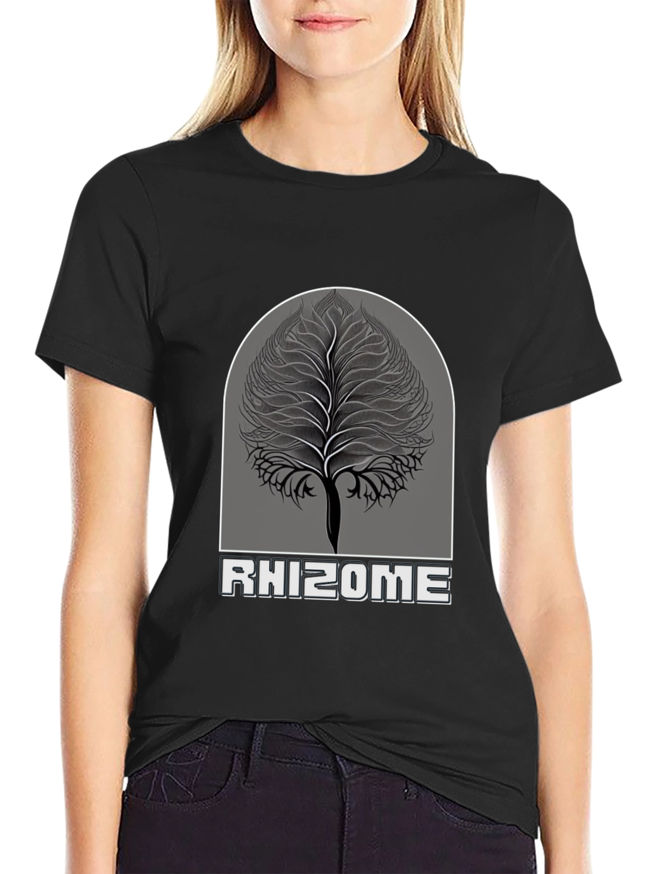 Rhizome Tree Graphic Tee - Stylish Black T-Shirt