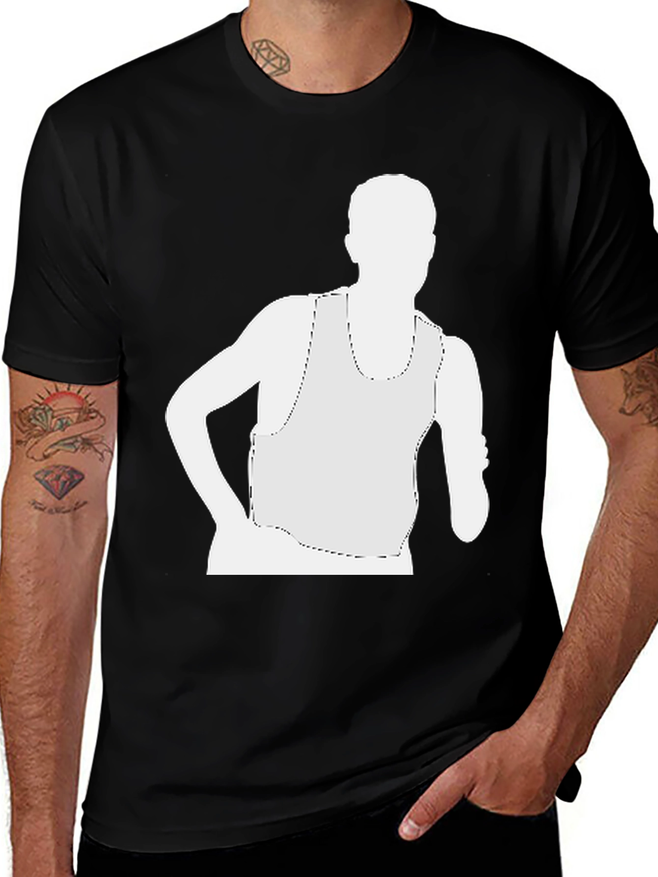 Athlete Silhouette Graphic Tee - Black Cotton Blend