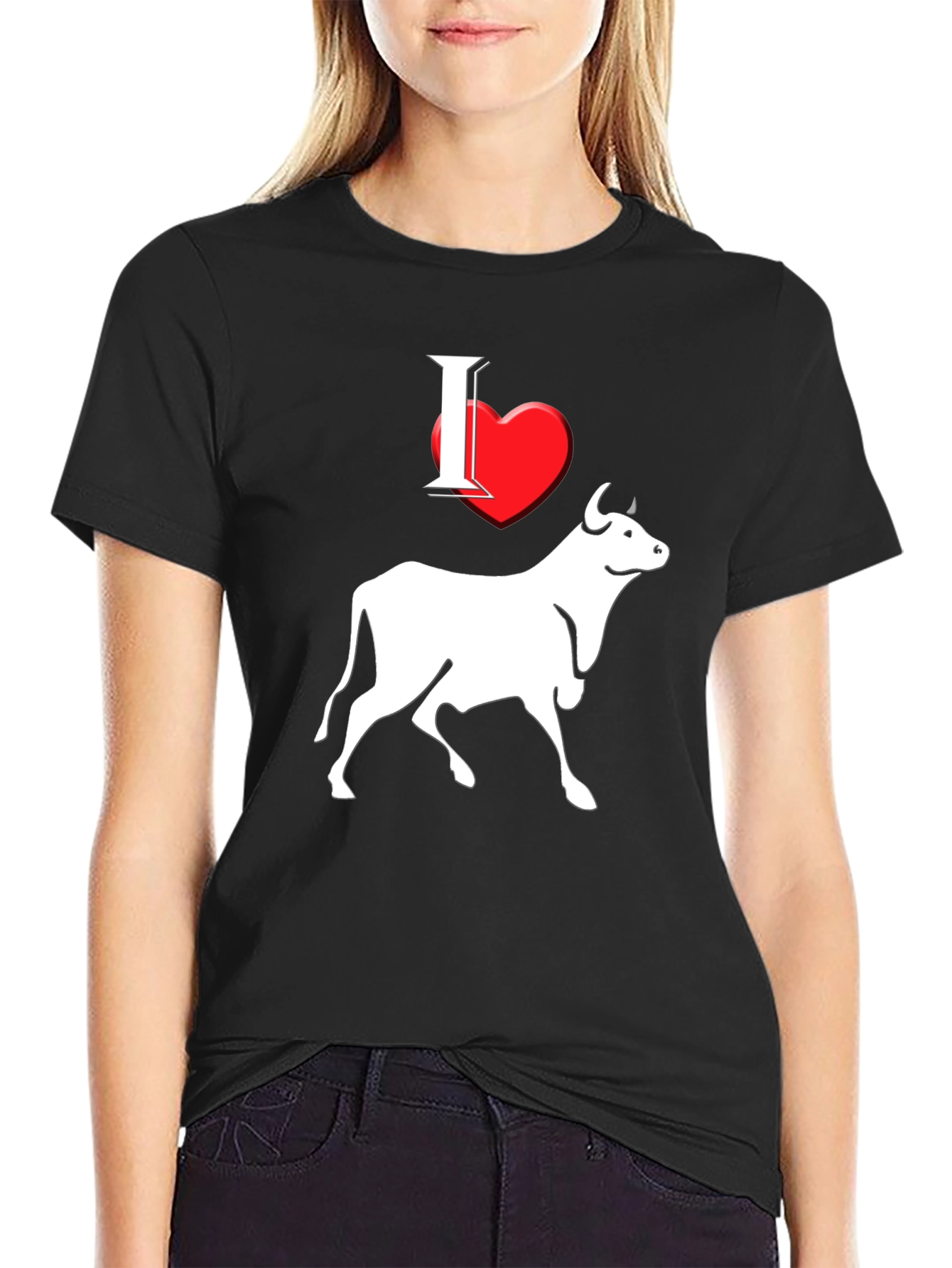 I Heart Steer Graphic Tee - Black Cotton T-Shirt