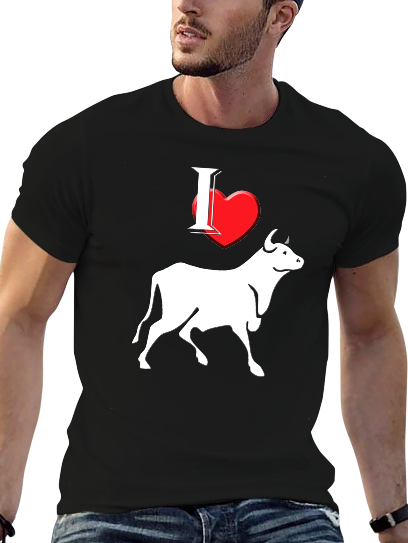 I Heart Steer Graphic Tee - Black Cotton T-Shirt