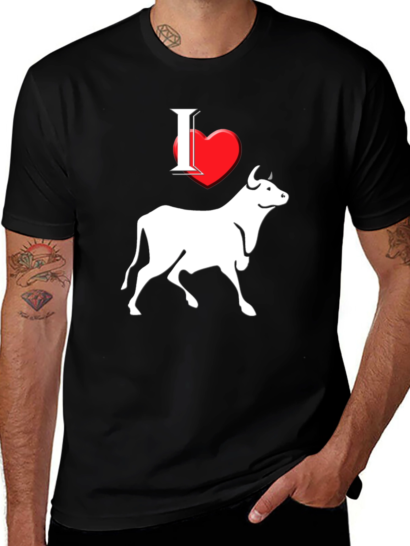 I Heart Steer Graphic Tee - Black Cotton T-Shirt
