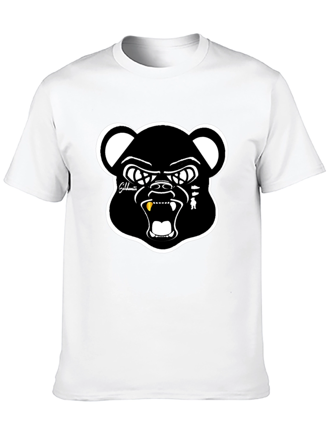 Mens Black Bear Graphic Print Crew Neck T-Shirt