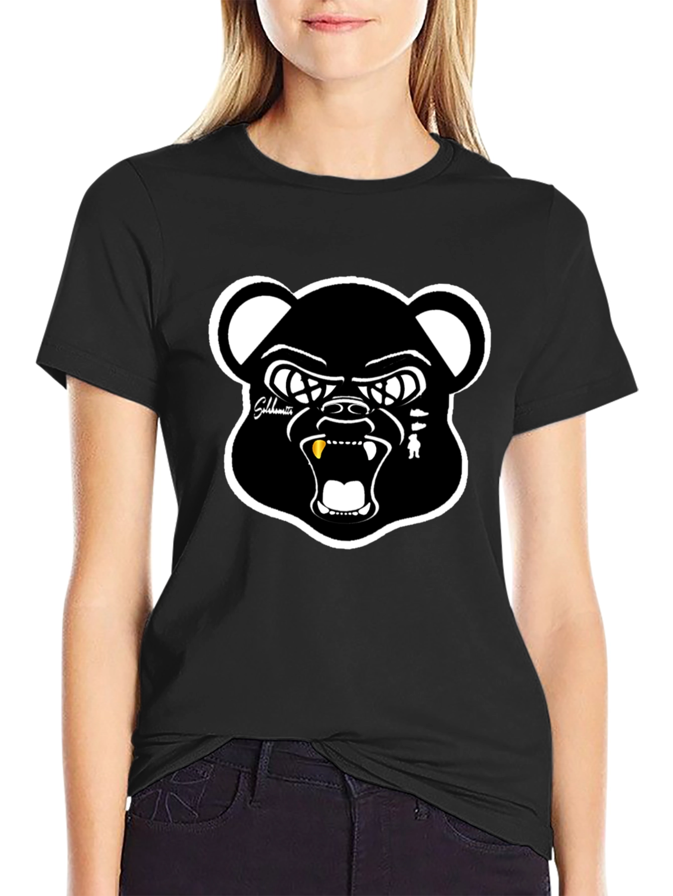 Mens Black Bear Graphic Print Crew Neck T-Shirt