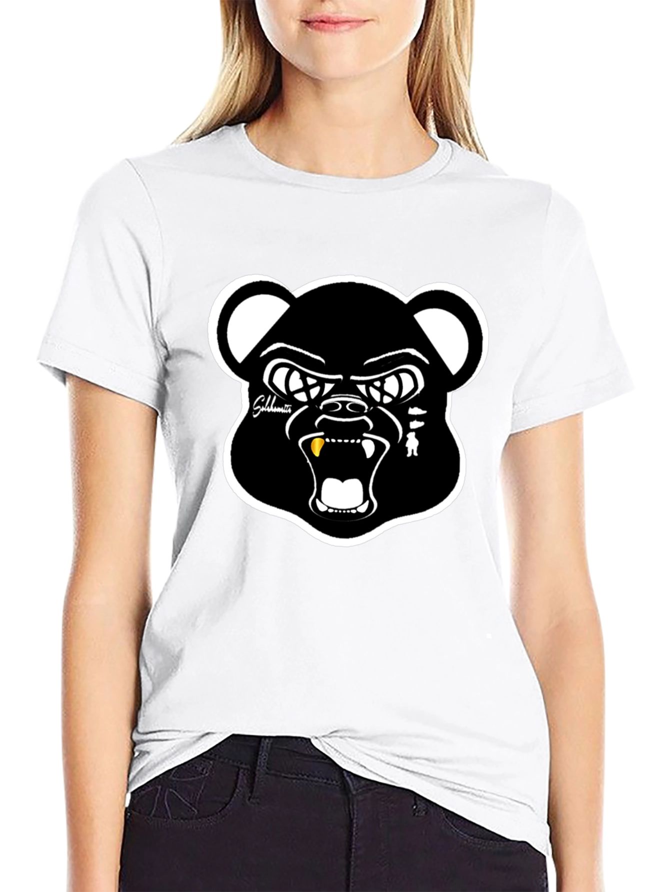 Mens Black Bear Graphic Print Crew Neck T-Shirt