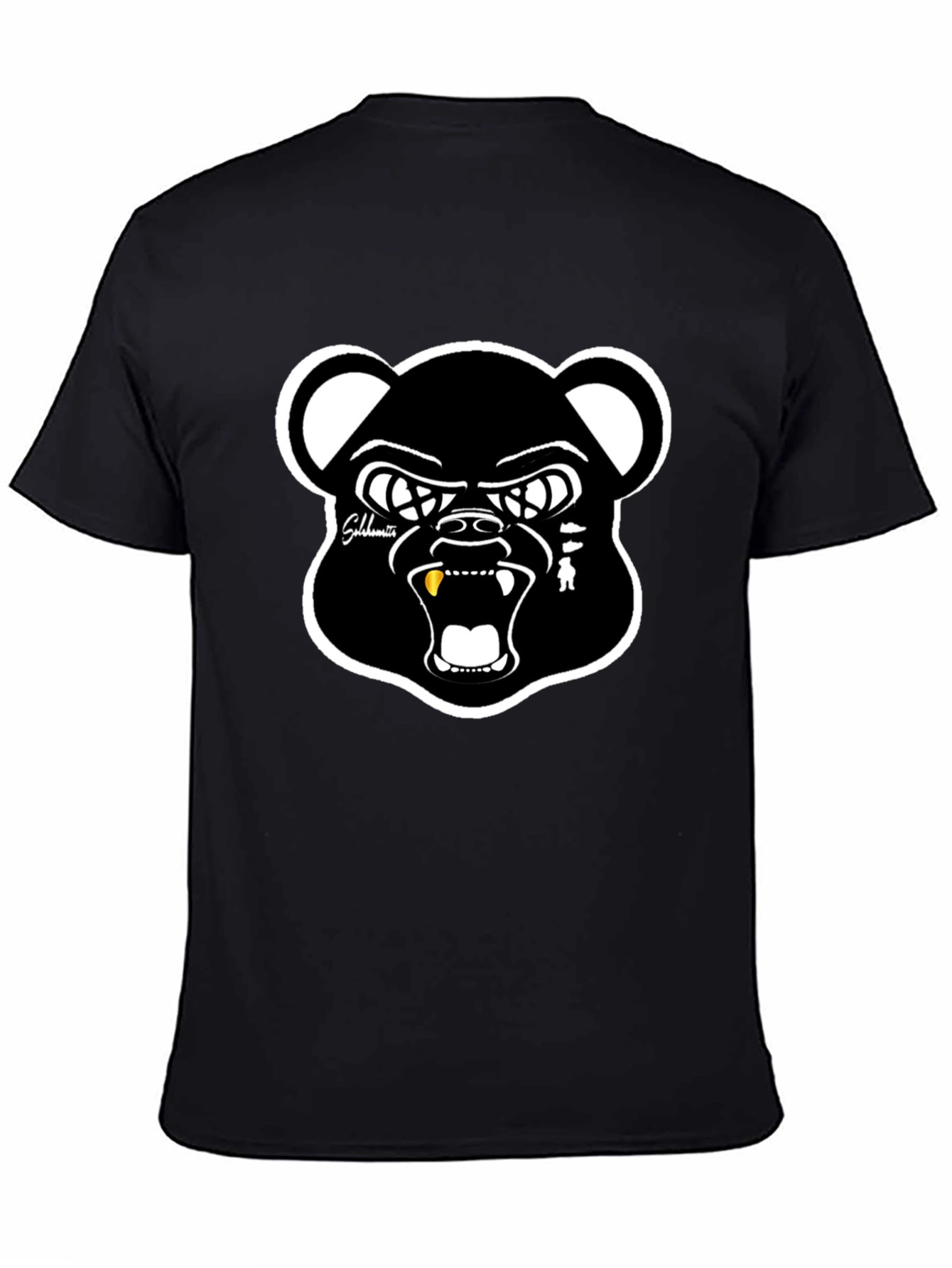 Mens Black Bear Graphic Print Crew Neck T-Shirt