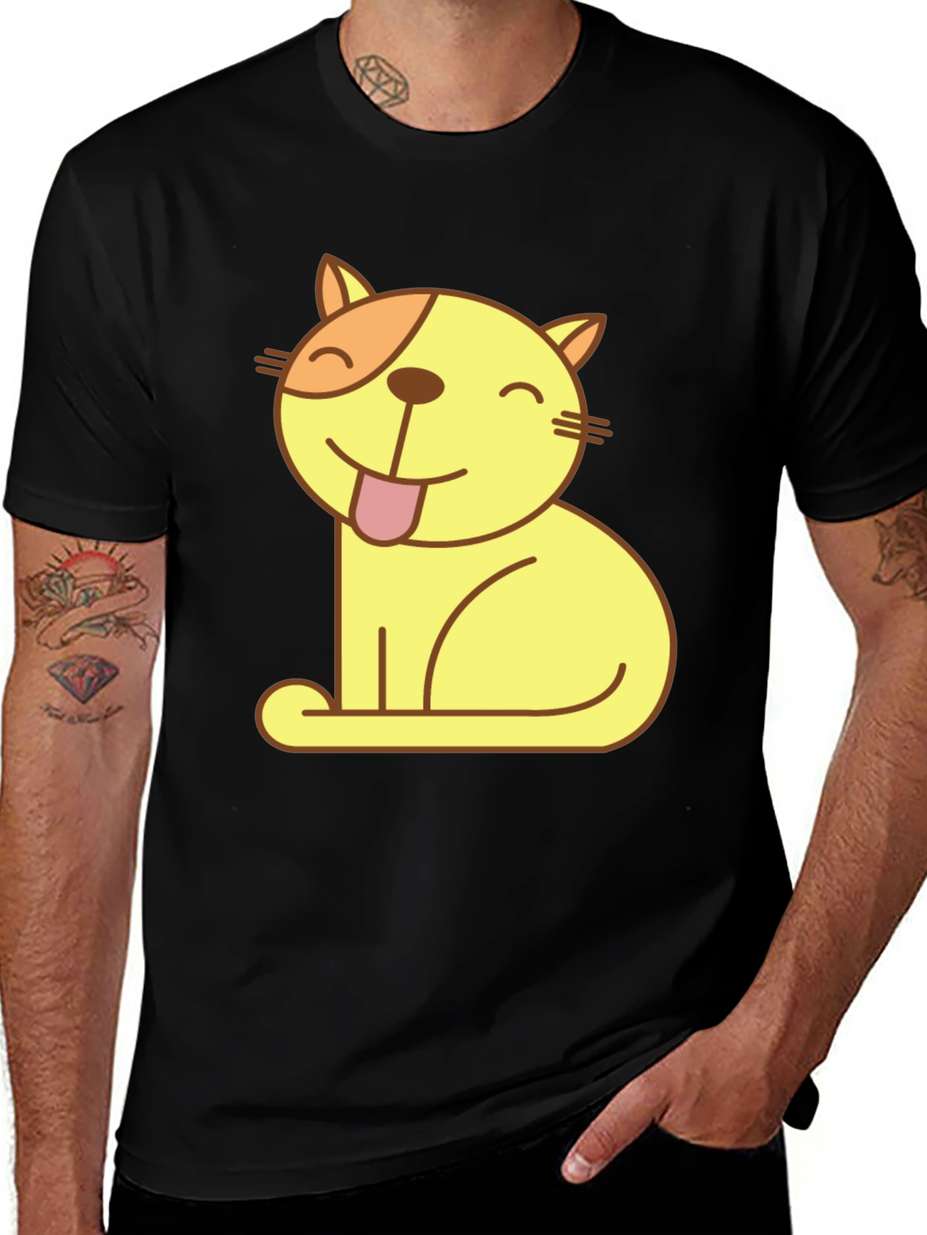 Cute Cartoon Cat Black T-Shirt