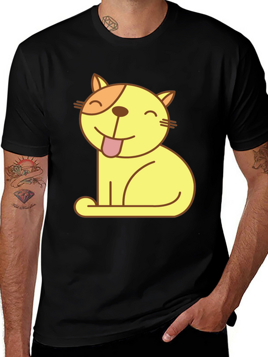 Cute Cartoon Cat Black T-Shirt