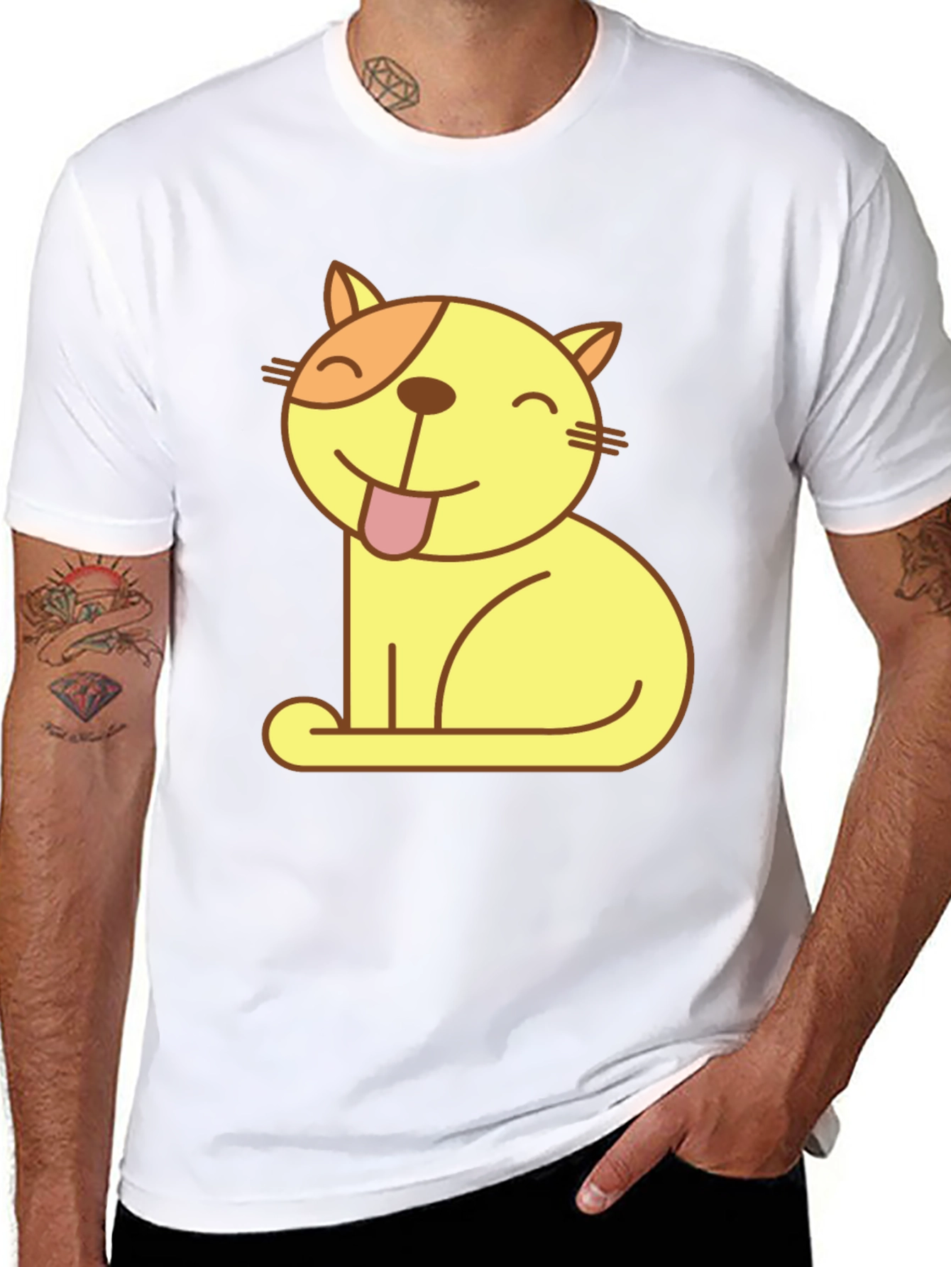 Cute Cartoon Cat Black T-Shirt