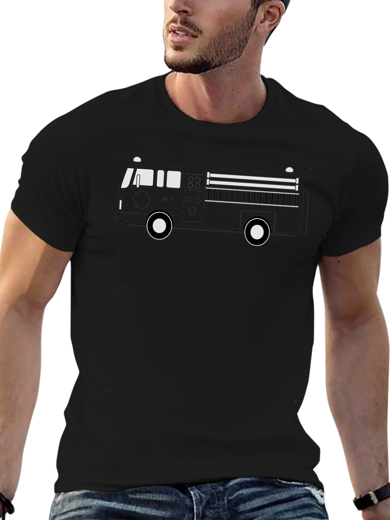 Fire Truck T-Shirt - Black Cotton Tee