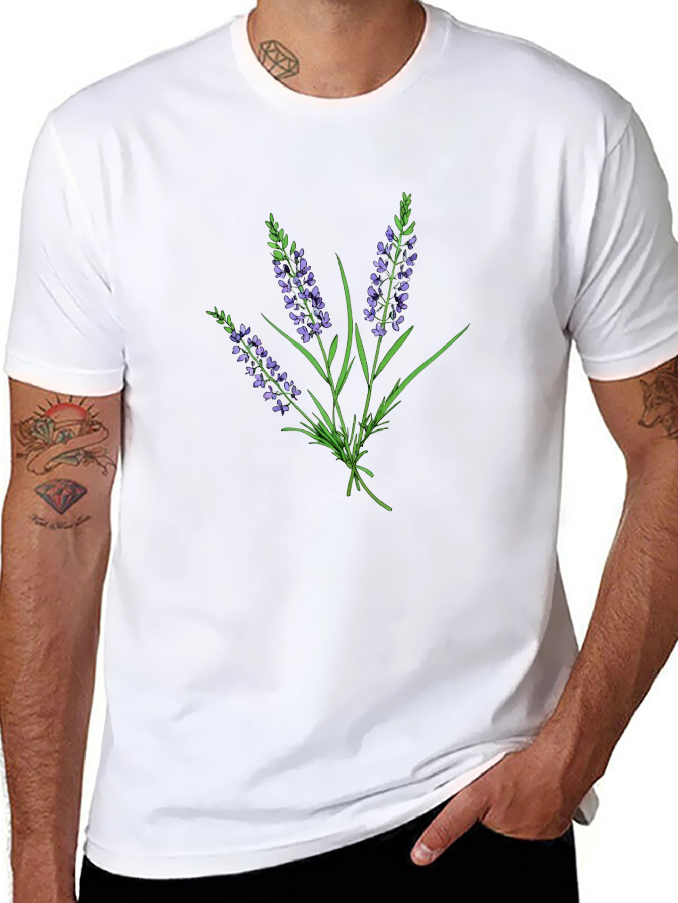 Lavender Bouquet Graphic Black T-Shirt