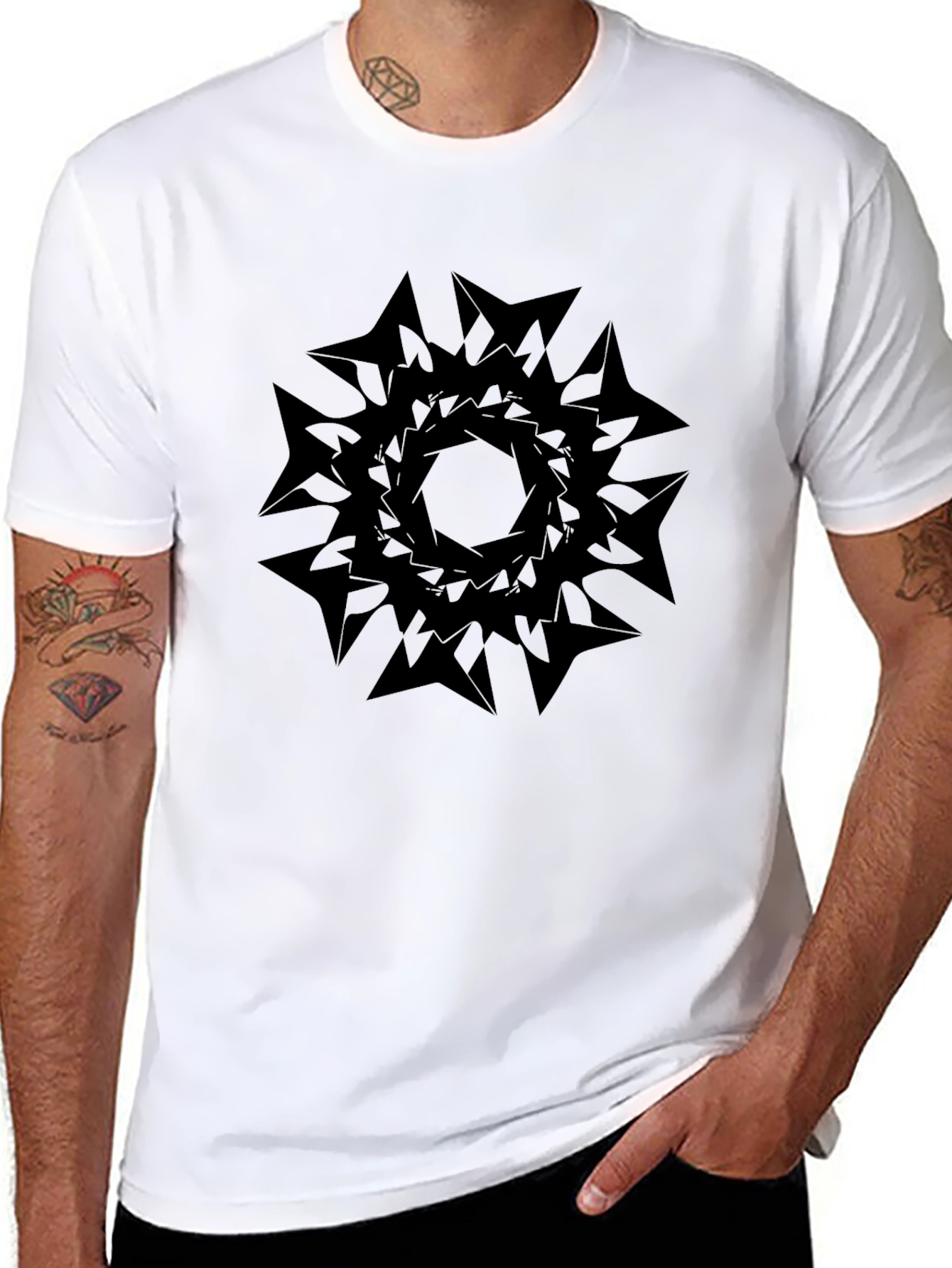 Abstract Geometric Print Black T-Shirt