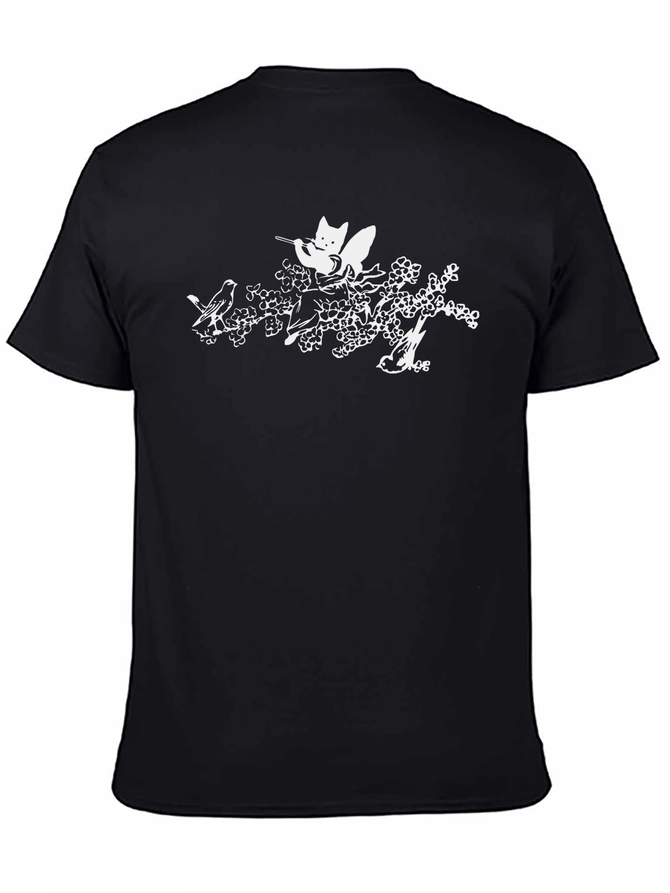 Cat & Birds Tee - Black Graphic T-Shirt