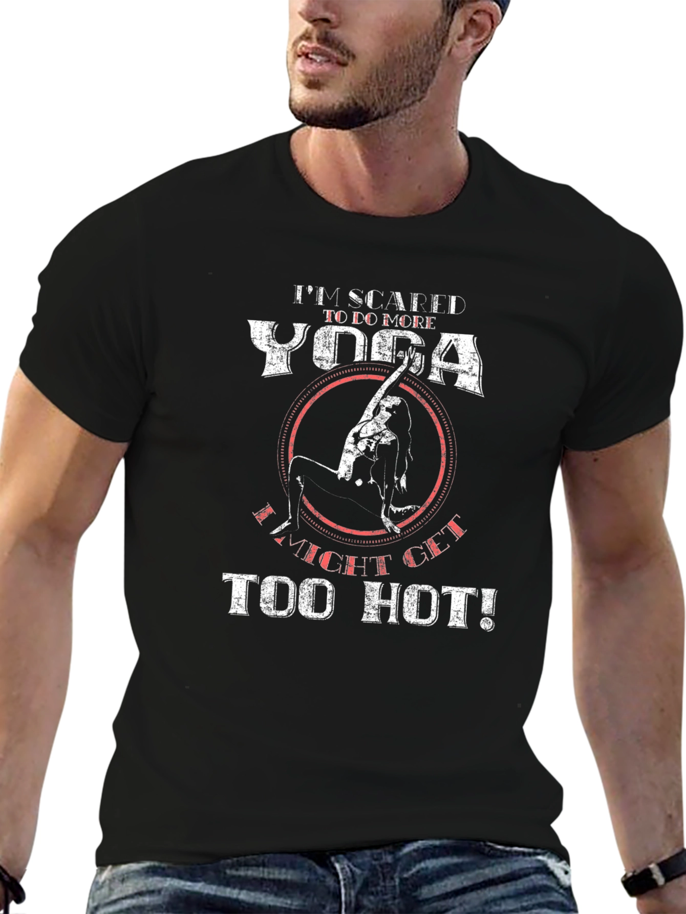 Yoga Too Hot Mens Black Graphic T-Shirt