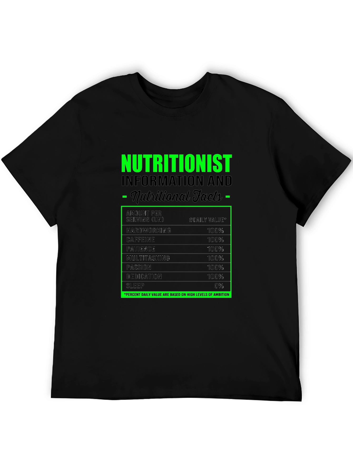 Nutritionist Facts Black Graphic T-Shirt